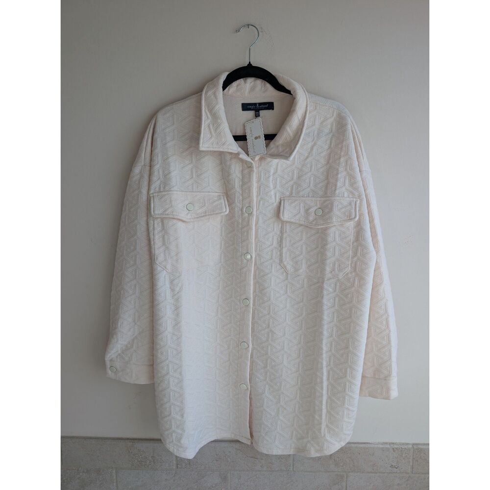 Simply Southern NWT womens cream geometric quilted shacket snap front jacket XXL